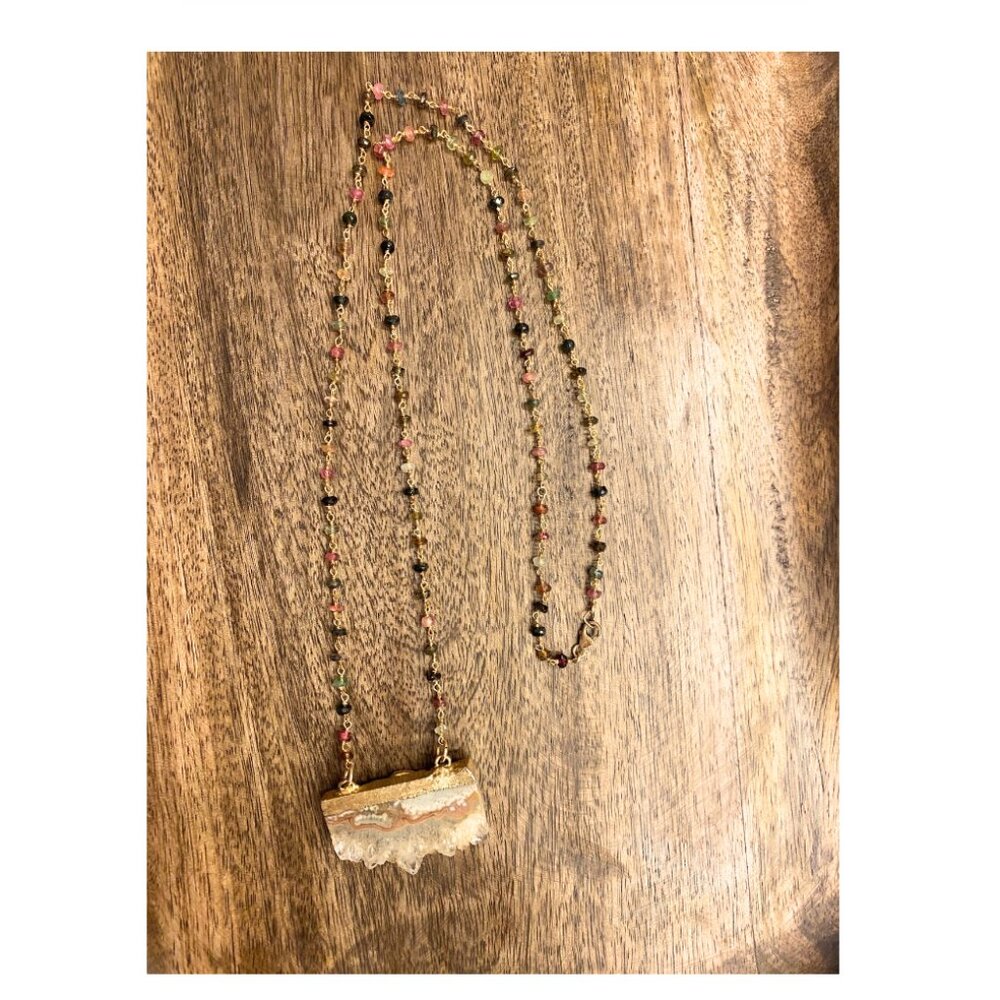 Tourmaline Raw Crystal Beaded Necklace